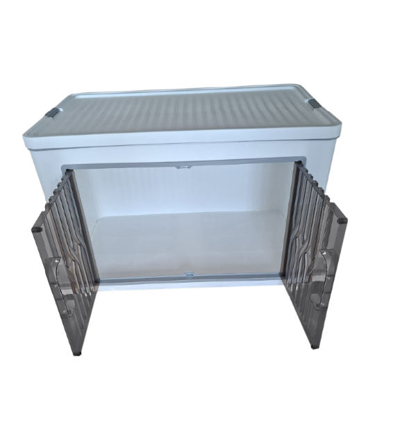 Plastic storage box with double doors and lid – 56 × 34.5 × 35 cm