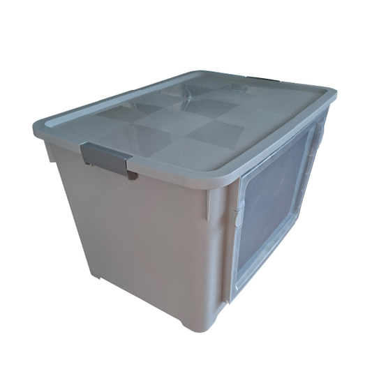 Plastična škatla za shranjevanje XXL s pokrovom in stranskimi vrati – 65 × 47 × 42 cm